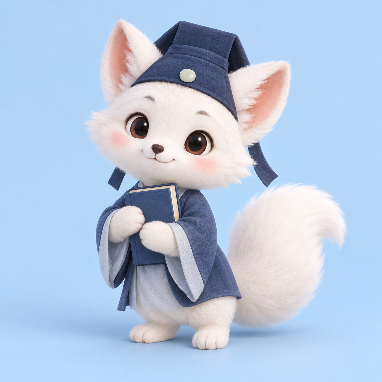 抱着书本的白狐伙伴小书